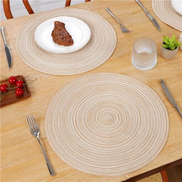 Round Braided Placemats Set of 4 Round Table Mats for Dining Tables 15 inch - Picture 3 of 7